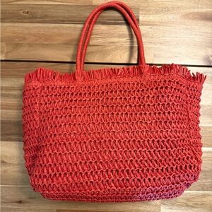 Red Woven Tote Bag